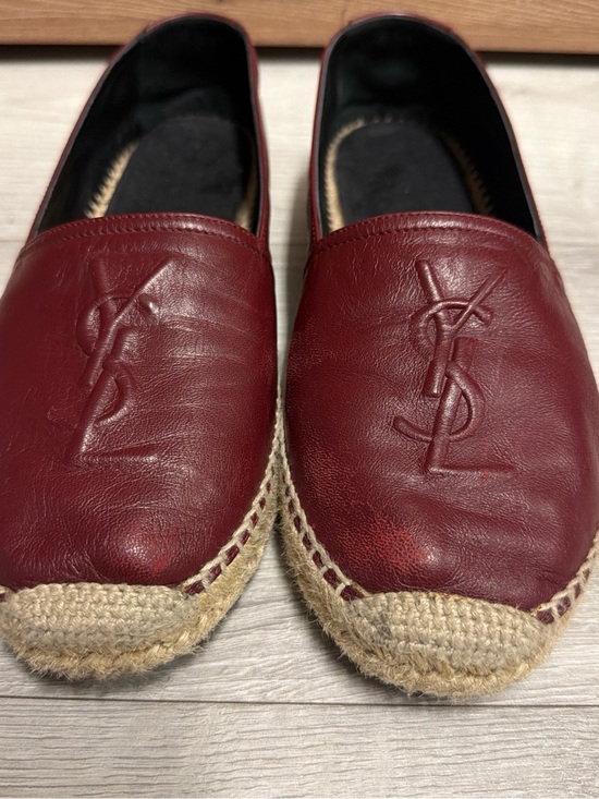 Saint Laurent Shoes - Saint Laurent Deep Red Leather Espadrille Flats